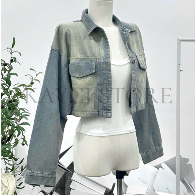 [CROPPED DENIM JACKET] Áo Khoác Jean Nữ Croptop, Áo Khoác Denim Dáng Ngắn Màu Bụi Hack Dáng | KAYCI.STU