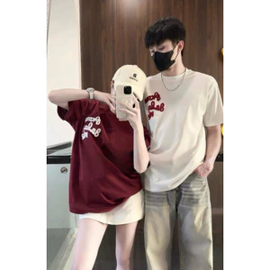 Áo Thun Thêu Xù Form Rộng Unisex Nam Nữ Chất Vải Cotton Dày Dặn Thời Trang Năng Động