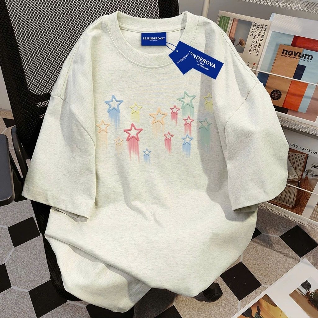 ÁO PHÔNG FORM RỘNG TAY LỠ UNISEX NAM NỮ - HÌNH NGÔI SAO Vòng cổ
