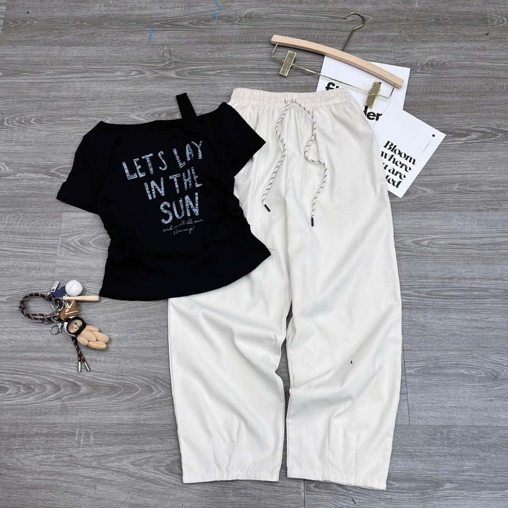 [THE SUN- QUẦN BAGGY] Sét áo cộc tay chất cotton tàu+ quần baggy chất thô kaki. Đủ size SMLXL