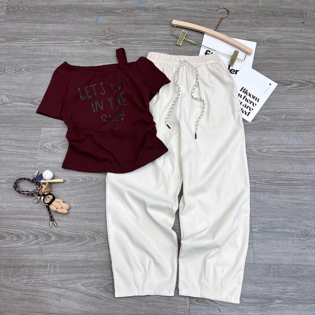 [THE SUN- QUẦN BAGGY] Sét áo cộc tay chất cotton tàu+ quần baggy chất thô kaki. Đủ size SMLXL