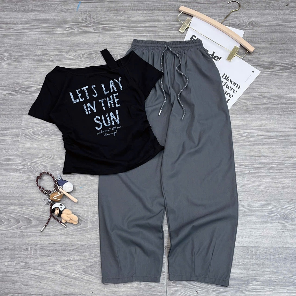 [THE SUN- QUẦN BAGGY] Sét áo cộc tay chất cotton tàu+ quần baggy chất thô kaki. Đủ size SMLXL