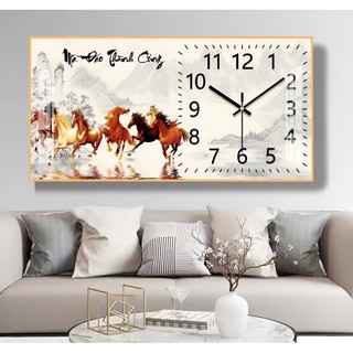 Đồng Hồ Treo Tường Decor Tráng Gương 'MÃ ĐÁO THÀNH CÔNG,HƯU TÀI LỘC'' in Uv 5D Cao Cấp Phong Cách Hiện Đại