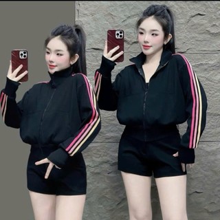 ÁO KHOÁC NỈ CỔ TRỤ PHỐI VIỀN SỌC CẦU VỒNG NỔI BẬT NHIỀU MÀU ĐA DẠNG DỄ MẶC PHỐI ĐỒ PHÙ HỢP THỜI TRANG