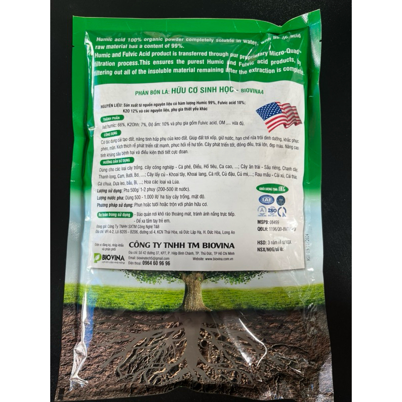 Phân bón lá HUMIC- kích rễ, cải thiện đất- phun lá, tưới gốc(gói 1kg)