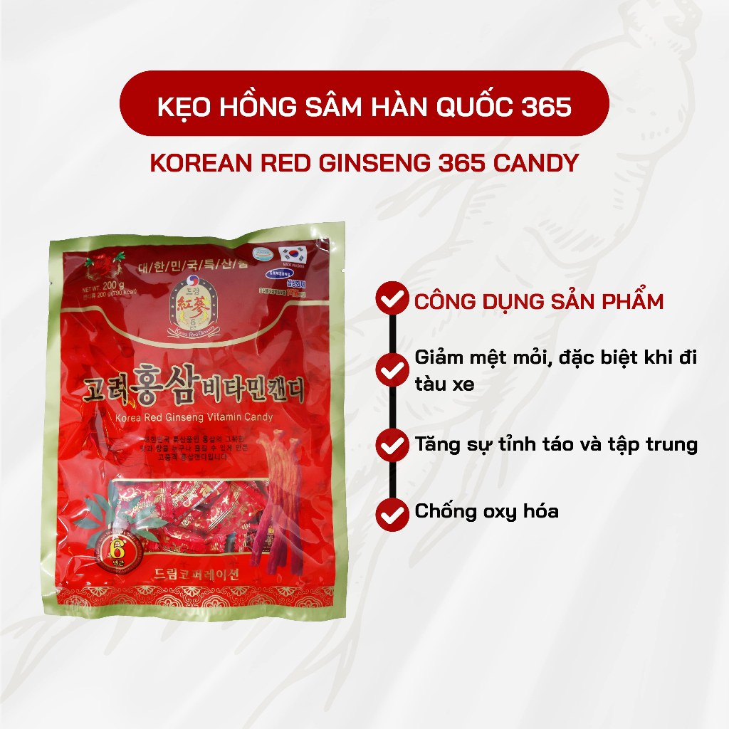 COMBO 3 Kẹo Hồng Sâm Vitamin KHealth Hàn Quốc - Hỗ Trợ Giảm Mệt Mỏi, Giảm Say Tàu Xe