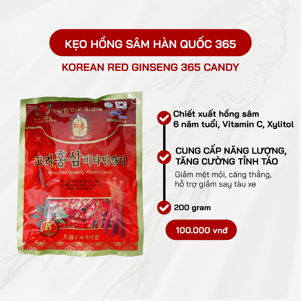 COMBO 3 Kẹo Hồng Sâm Vitamin KHealth Hàn Quốc - Hỗ Trợ Giảm Mệt Mỏi, Giảm Say Tàu Xe