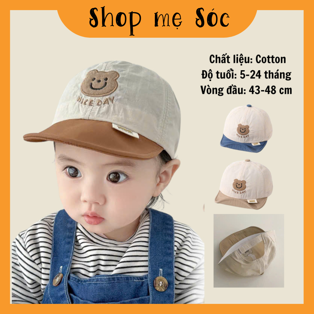 Mũ Lưỡi Trai Hình Gấu NiceDay Chất Liệu Vải Mềm Dành Cho Bé 0-1 Tuổi mesocshop