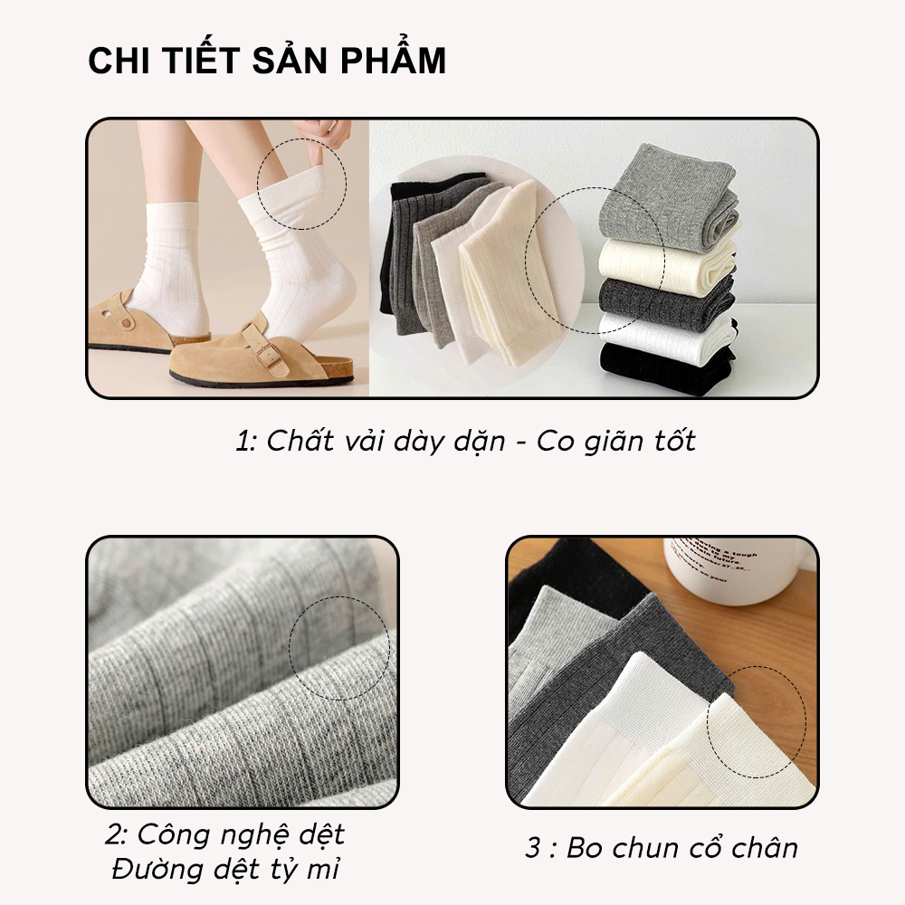 Tất vớ nam nữ cổ trung set 5 đôi tone lạnh, phong cách Hàn Quốc dễ phối đồ - Ekiu Shop