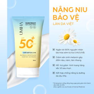 Kem chống nắng nâng tone SPF 50, PA++++ UMIHA 50ml chiết xuất Cúc La Mã, bảo vệ da dưới tia UVA & UVB phổ rộng