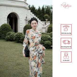 {Ruby House} FLOWER – Đầm Hoa Tơ Dài Tay Dáng Midi Vintage | Dịu Dàng, Thanh Lịch, Chuẩn Nàng Thơ