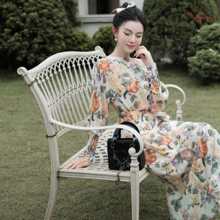 {Ruby House} FLOWER – Đầm Hoa Tơ Dài Tay Dáng Midi Vintage | Dịu Dàng, Thanh Lịch, Chuẩn Nàng Thơ