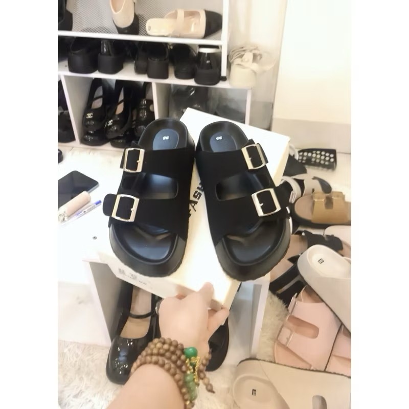 Dép Lê Nữ Quai Ngang, Dép Bệt Khuy Cài Đơn Giản Thanh Lịch  || 2 Quai 2 Khuy Đế Béo 4cm || N21