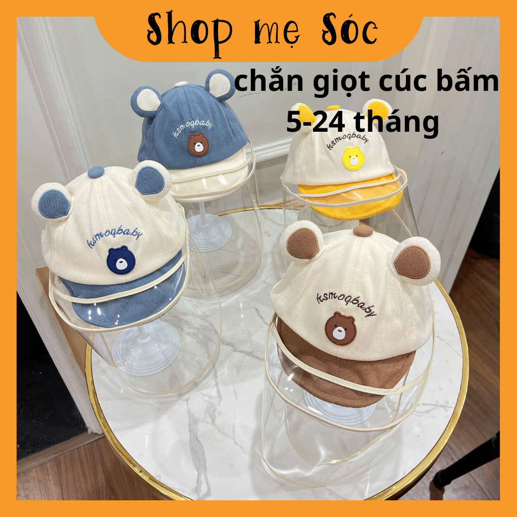 Mũ lưỡi trai chắn giọt bấm cúc hình tai gấu silicon tiện lợi cho bé 5 tháng đến 24 tháng mesocshop