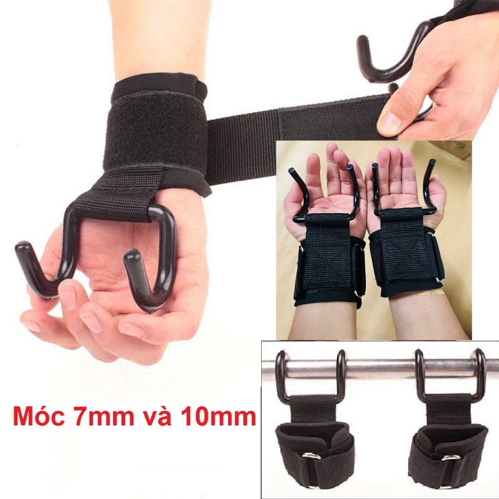 QUẤN CỔ TAY CÓ MÓC TREO 7MM 10MM GIÁ 1 ĐÔI, Hỗ Trợ Tập Xà Nâng Tạ Đa Năng Tại Nhà, Giúp Giảm Áp Lực Cổ Tay Khi Tập Luyện