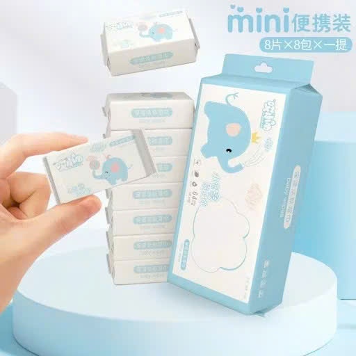 Bịch 8 Gói Khăn Ướt Không Gây Kích Ứng Da,Túi Khăn Ướt Mini Bỏ Túi Tiện Lợi - KHĂN ƯỚT MINI TIỆN LỢI CHO MẸ BÉ
