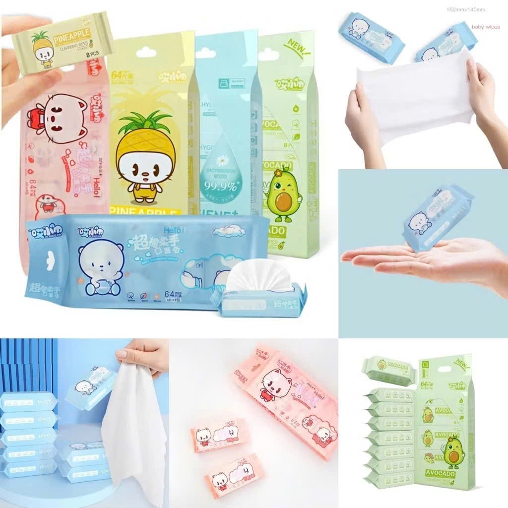 Bịch 8 Gói Khăn Ướt Không Gây Kích Ứng Da,Túi Khăn Ướt Mini Bỏ Túi Tiện Lợi - KHĂN ƯỚT MINI TIỆN LỢI CHO MẸ BÉ