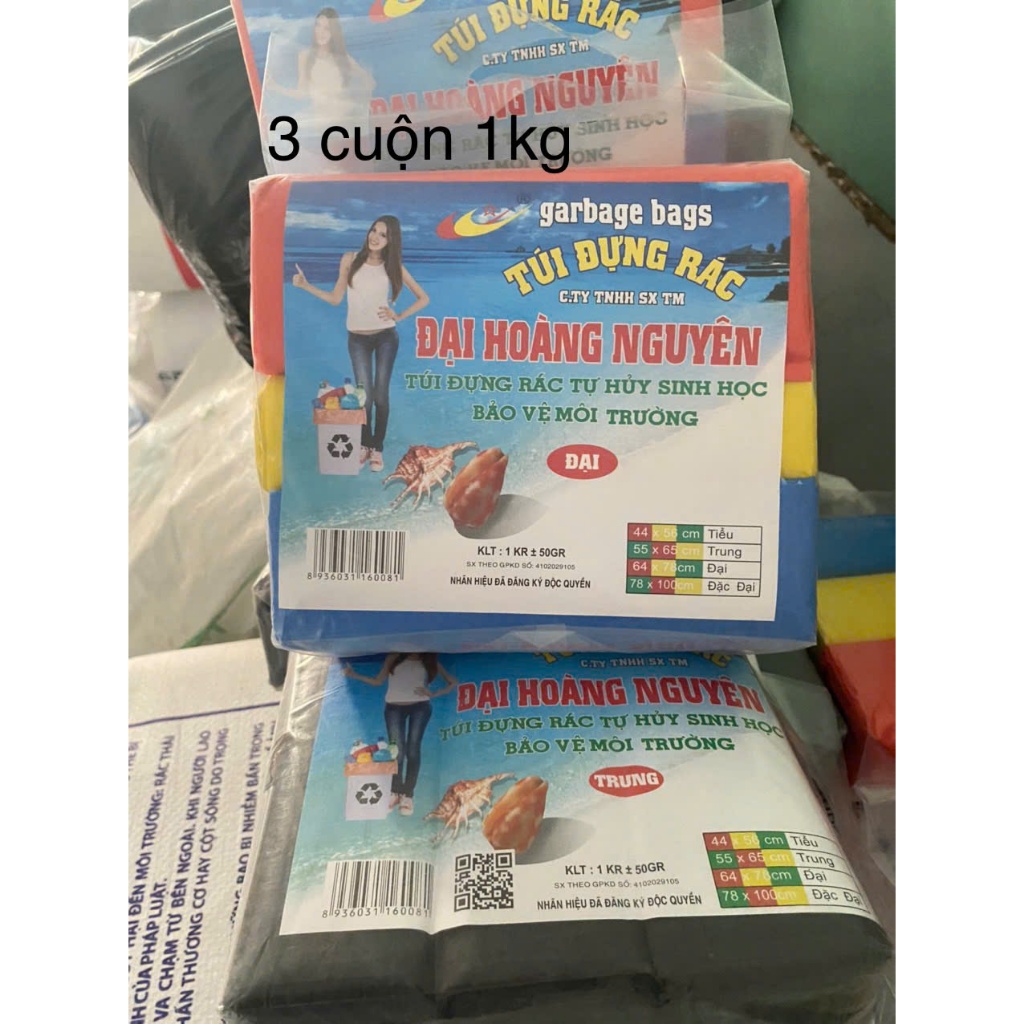BỊCH 3 CUỘN TÚI RÁC 1KG TỰ PHÂN HỦY, KHÔNG HÔI, SỐ CÁI NHIỀU ( MÀU NGẪU ...