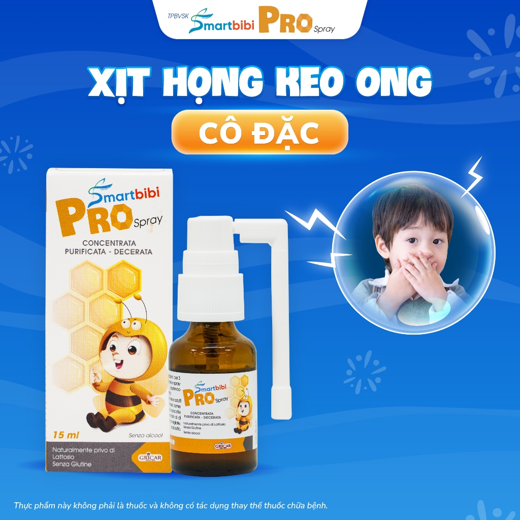 Xịt Họng Keo Ong Cô Đặc Smartbibi Pro Spray Hỗ Trợ Làm Dịu Họng, Đau Họng, Giảm Ho Cho Bé TPBVSK Chai 15ml