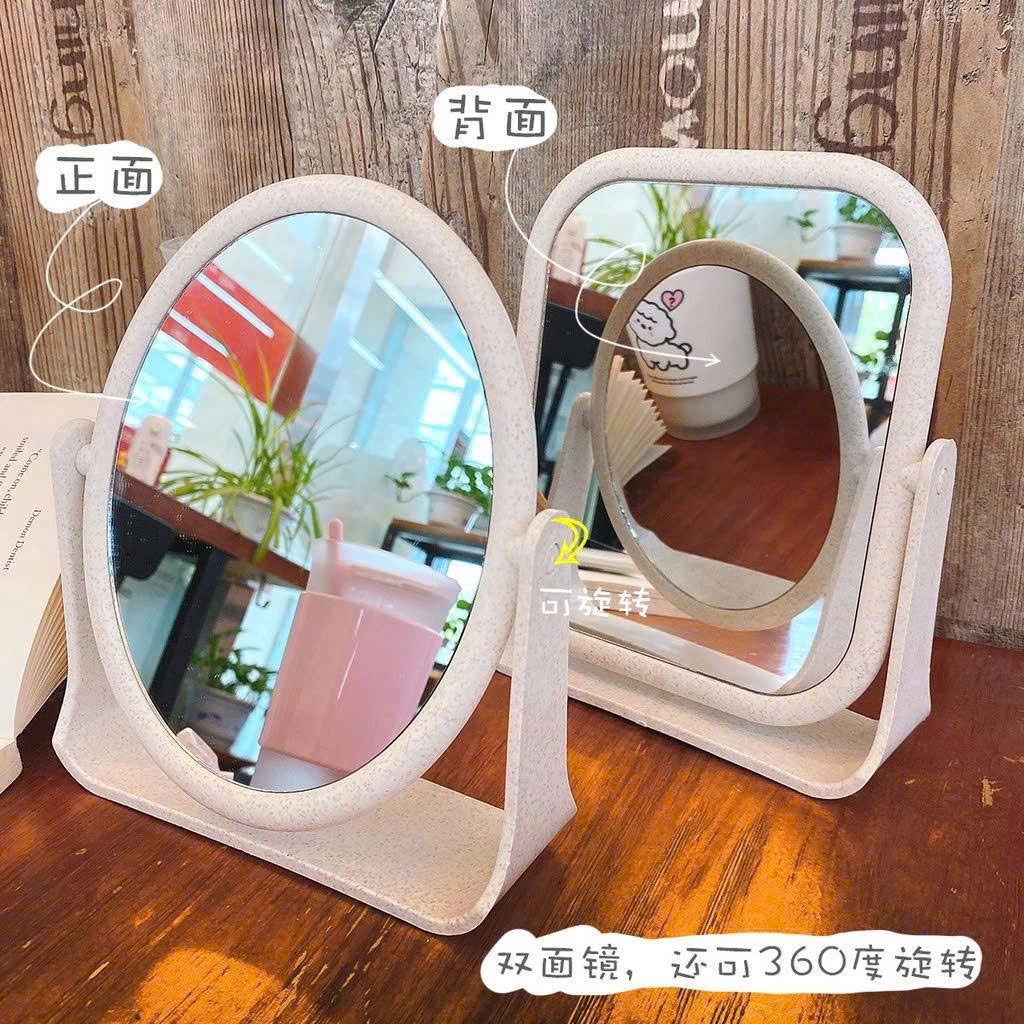 Gương để bàn trang điểm lúa mạch, thiết kế xoay 360 độ với hai mặt gương soi rõ nét, giúp tăng thêm vẻ đẹp tự nhiên cho