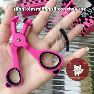 [PINKPUNK] Kẹp Mi Nhựa Pinkpunk Góc Rộng Vỏ Hồng Đen Caro Làm Cong Mi Nhanh, Kèm Silicon Thay Thế