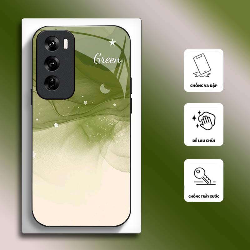 Ốp Lưng cho OPPO RENO 12 5G, RENO 12 PRO 5G Mặt kính cường lực, cao cấp HOẠ TIẾT HOA CẨM THẠCH