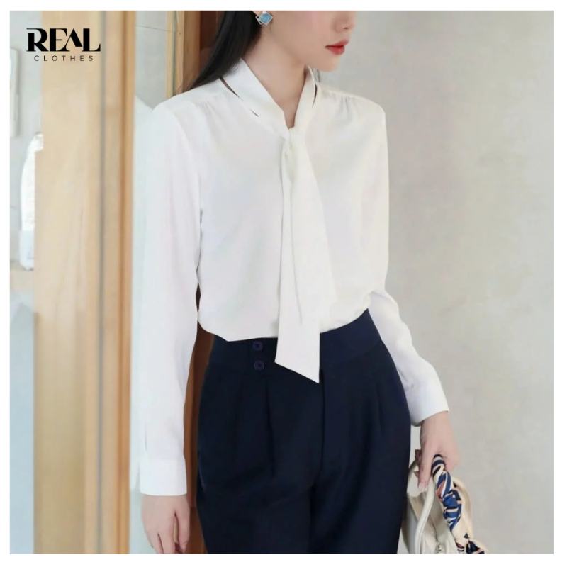 Áo kiểu công sở cổ cà vạt REAL CLOTHES (tổng hợp màu), ít nhăn, có nút dự phòng