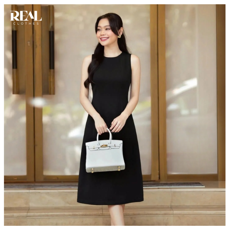 Đầm sát nách cơ bản Moon REAL CLOTHES (tổng hợp màu), CÓ LÓT, có túi (không kèm hoa cài)