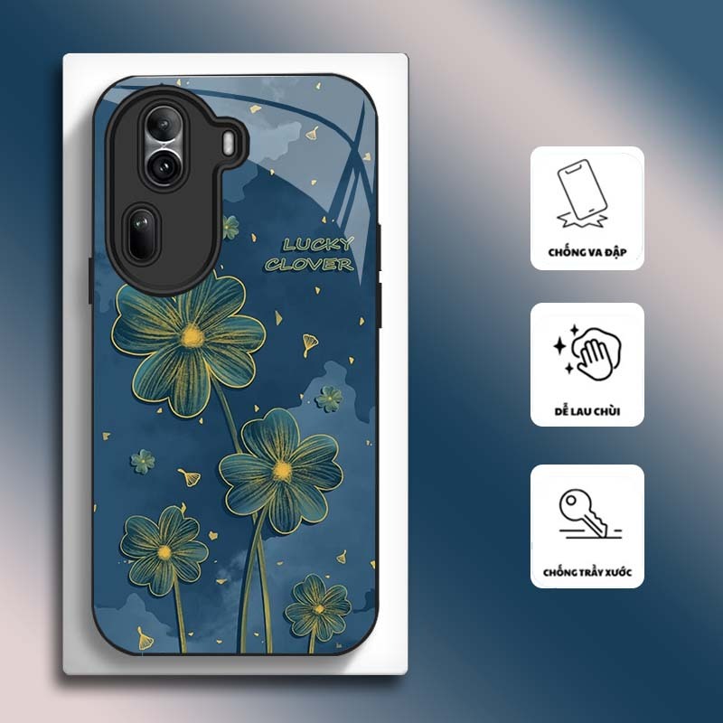 Ốp Lưng cho OPPO RENO 11 5G, RENO 11 PRO 5G Mặt kính cường lực, cao cấp HOẠ TIẾT HOA CẨM THẠCH