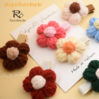 Kẹp tóc mái hoa len size to handmade nhiều màu cho nữ bé gái siêu cute 4.5cm |Shop Rô Handmade