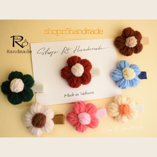Kẹp tóc mái hoa len size to handmade nhiều màu cho nữ bé gái siêu cute 4.5cm |Shop Rô Handmade