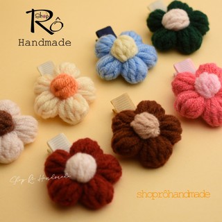 Kẹp tóc mái hoa len size to handmade nhiều màu cho nữ bé gái siêu cute 4.5cm |Shop Rô Handmade