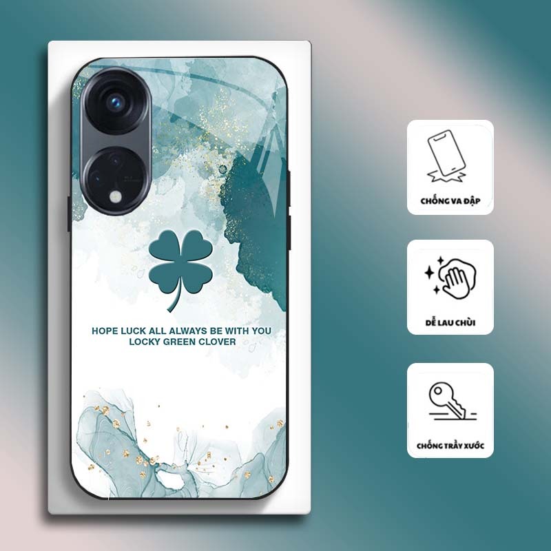 Ốp Lưng cho OPPO RENO 8T 4G, RENO 8T 5G Mặt kính cường lực, cao cấp HOẠ TIẾT HOA CẨM THẠCH