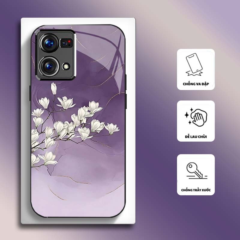Ốp Lưng cho OPPO RENO 7 4G, RENO 8 4G Mặt kính cường lực, cao cấp HOẠ TIẾT HOA CẨM THẠCH