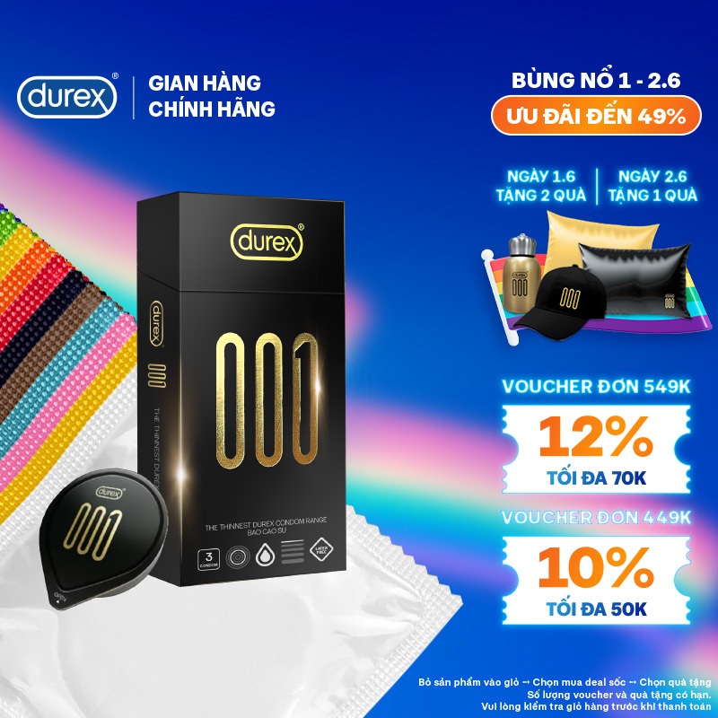 Bao Cao Su Durex 001 Siêu Mỏng, Hộp 3 Bao, Mới Ra Mắt | Shopee Việt Nam
