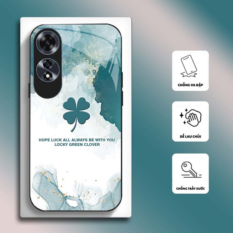 Ốp Lưng cho OPPO A60 Mặt kính cường lực, cao cấp HOẠ TIẾT HOA CẨM THẠCH