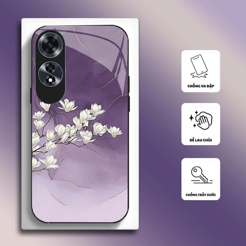 Ốp Lưng cho OPPO A60 Mặt kính cường lực, cao cấp HOẠ TIẾT HOA CẨM THẠCH