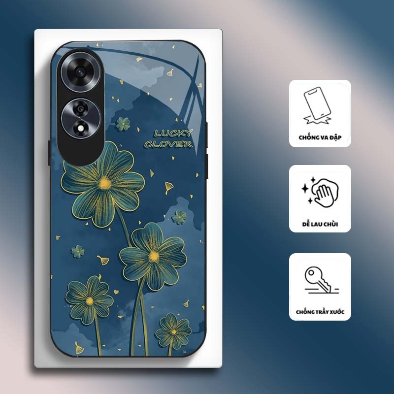 Ốp Lưng cho OPPO A60 Mặt kính cường lực, cao cấp HOẠ TIẾT HOA CẨM THẠCH