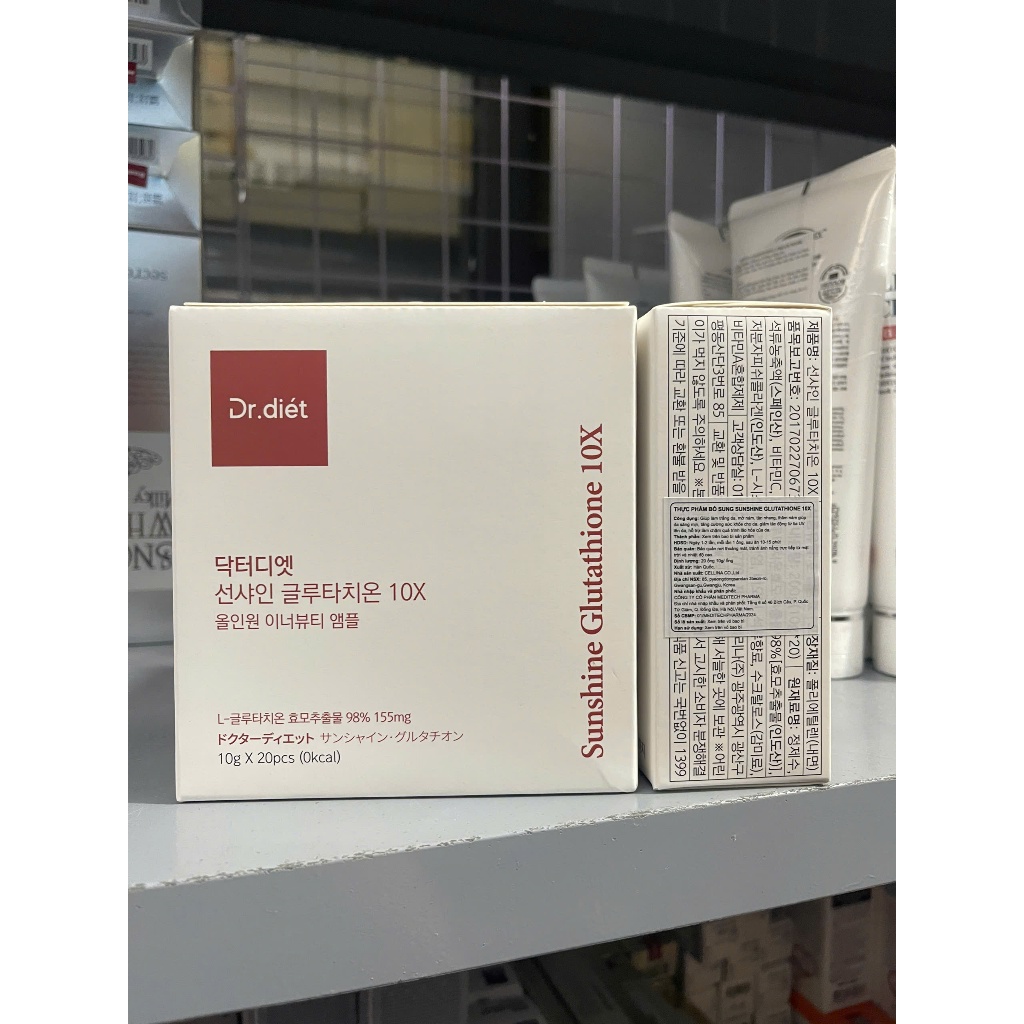 dr diet sunshine glutathione 10x Có tem phụ tiếng việt )Nước Trắng Da Dr.Diet Sunshine Glutathione GC 10X  Giúp Da Trắng Sáng Mịn Màng hộp 20 ống