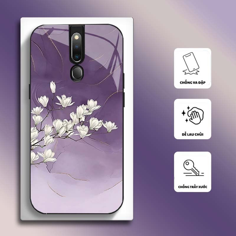Ốp Lưng cho OPPO F11, F11 PRO Mặt kính cường lực, cao cấp HOẠ TIẾT HOA CẨM THẠCH