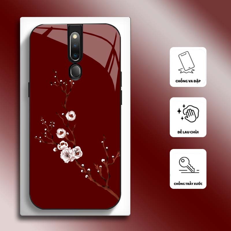 Ốp Lưng cho OPPO F11, F11 PRO Mặt kính cường lực, cao cấp HOẠ TIẾT HOA CẨM THẠCH