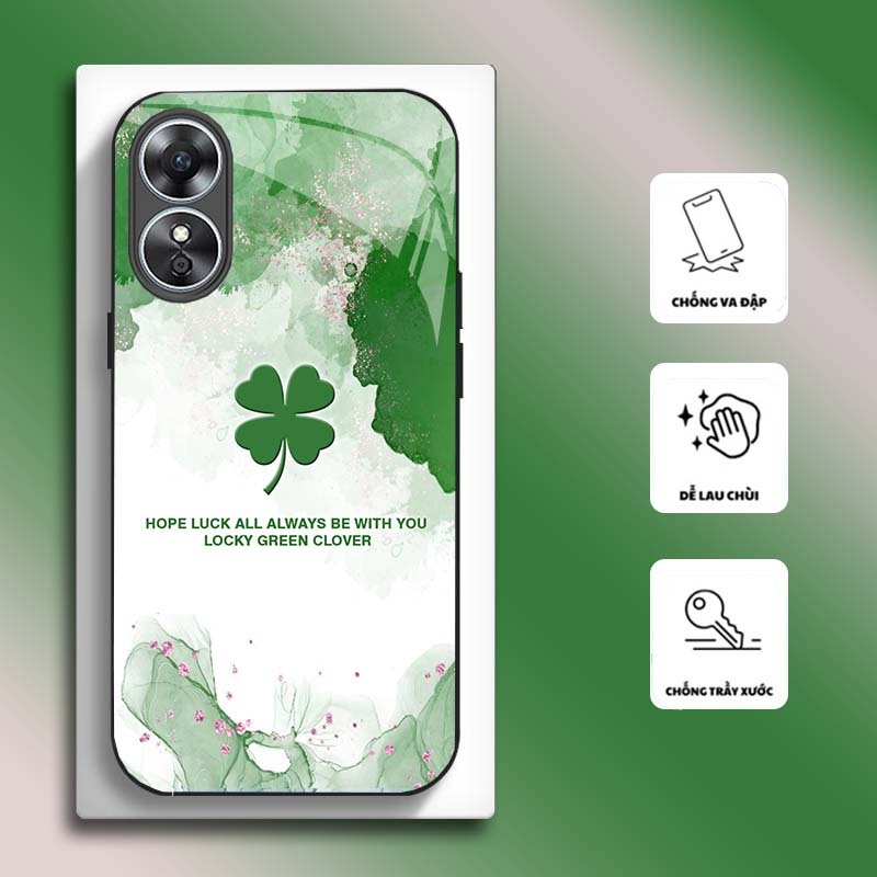 Ốp Lưng cho OPPO A17, A17K Mặt kính cường lực, cao cấp HOẠ TIẾT HOA CẨM THẠCH