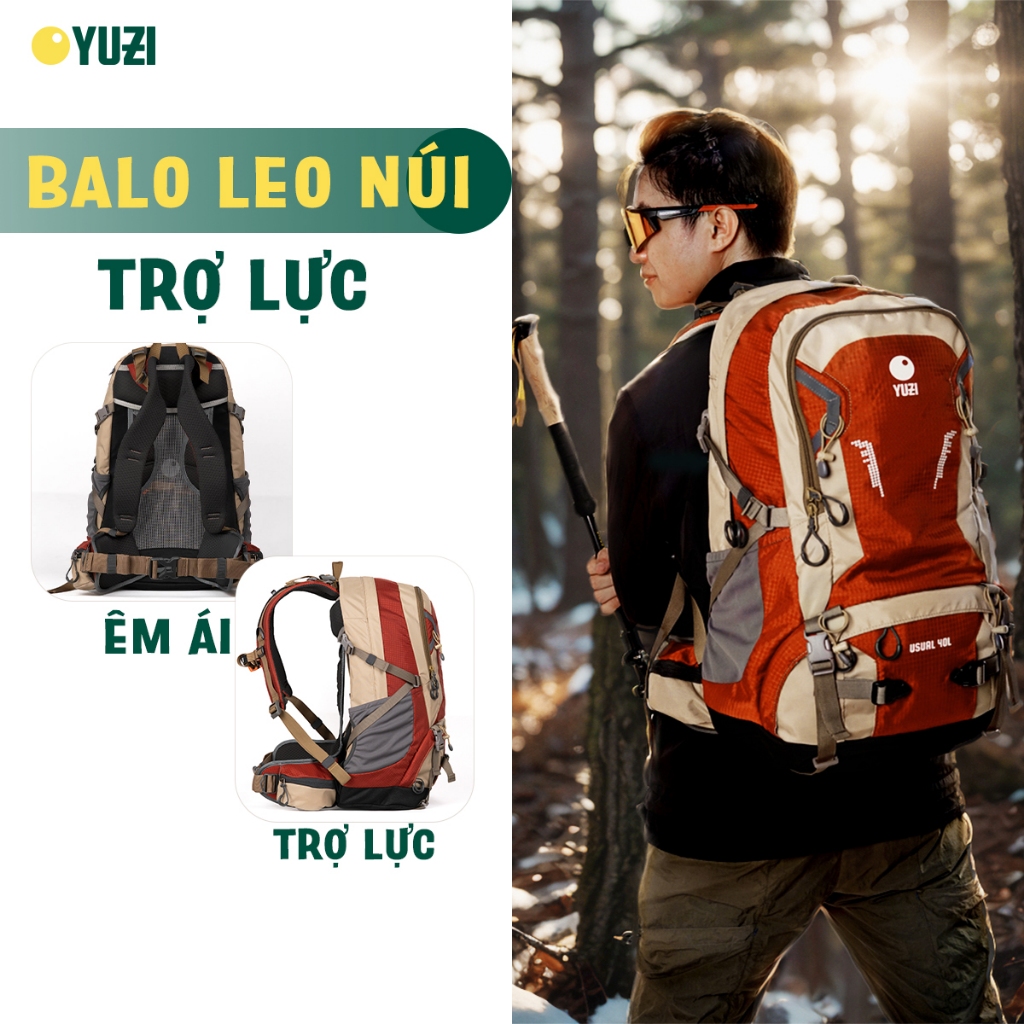 Balo leo núi, trekking Yuzi Usual 40L có khung trợ lực kim loại