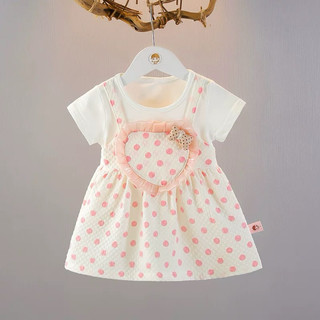 Váy cotton bé gái mùa hè dạng yếm liền xinh xắn váy ngắn tay chấm bi trái tim to D1131 Bí Ngô Nhỏ