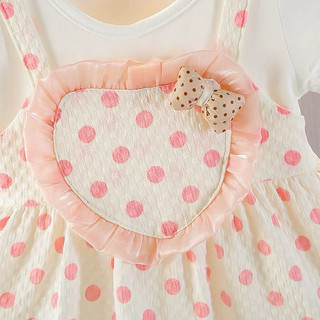 Váy cotton bé gái mùa hè dạng yếm liền xinh xắn váy ngắn tay chấm bi trái tim to D1131 Bí Ngô Nhỏ
