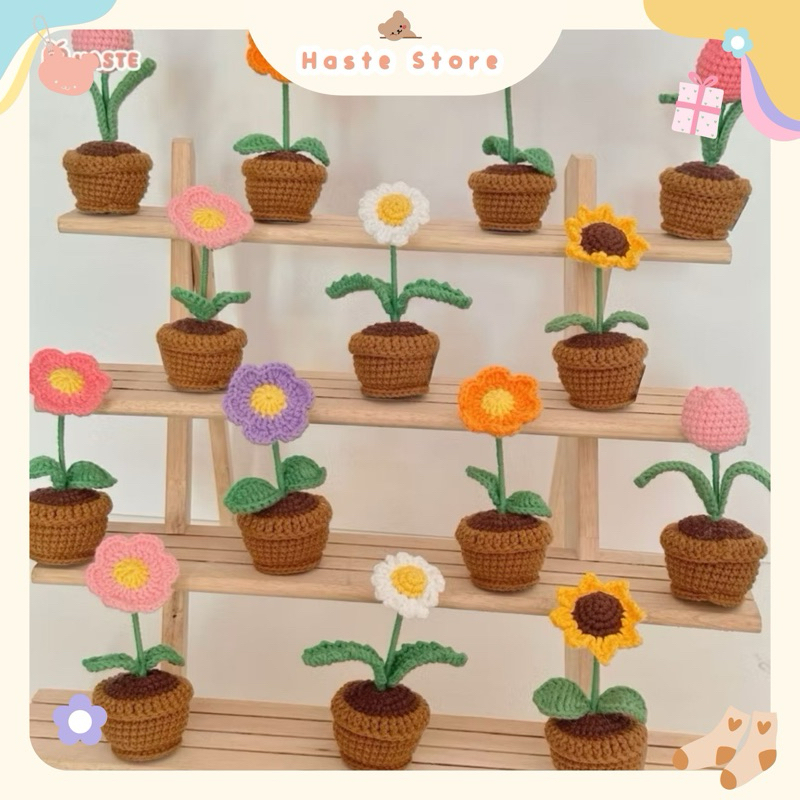 [Loại Nhỏ] Chậu Hoa Len Để Bàn Trang Trí Bàn Làm Việc Bàn Học Dễ Thương Handmade Made by Haste