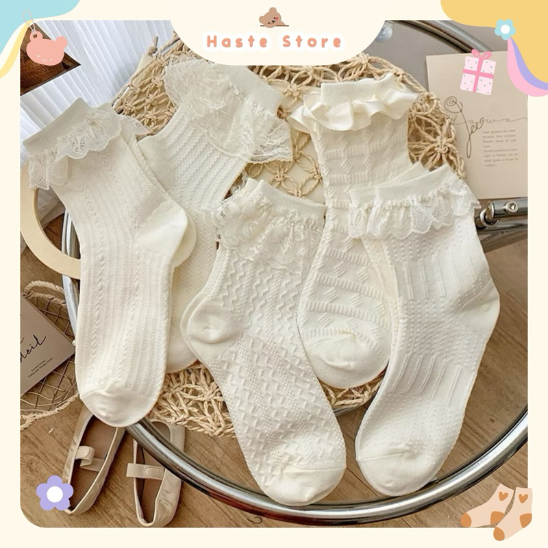 Vớ Tất Nữ Cổ Cao Ren Bèo Ở Viền Lolita Học Sinh Trẻ Trung Nhật Bản Kiểu Dáng Dễ Thương