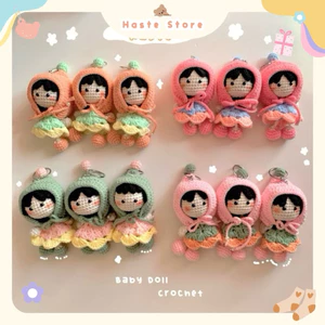Móc Khoá Len Cô Bé Búp Bê Cầu Mưa Quàng Khăn Bận Váy Handmade Mềm Mịnu