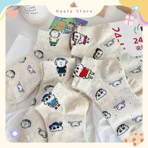 Tất Vớ Nam Nữ Cổ Lửng Haste Hoạt Hình CuShin Shin Cậu Bé Bút Chì Cùng Đồng Bọn Chất Liệu Cotton Thoáng Mát