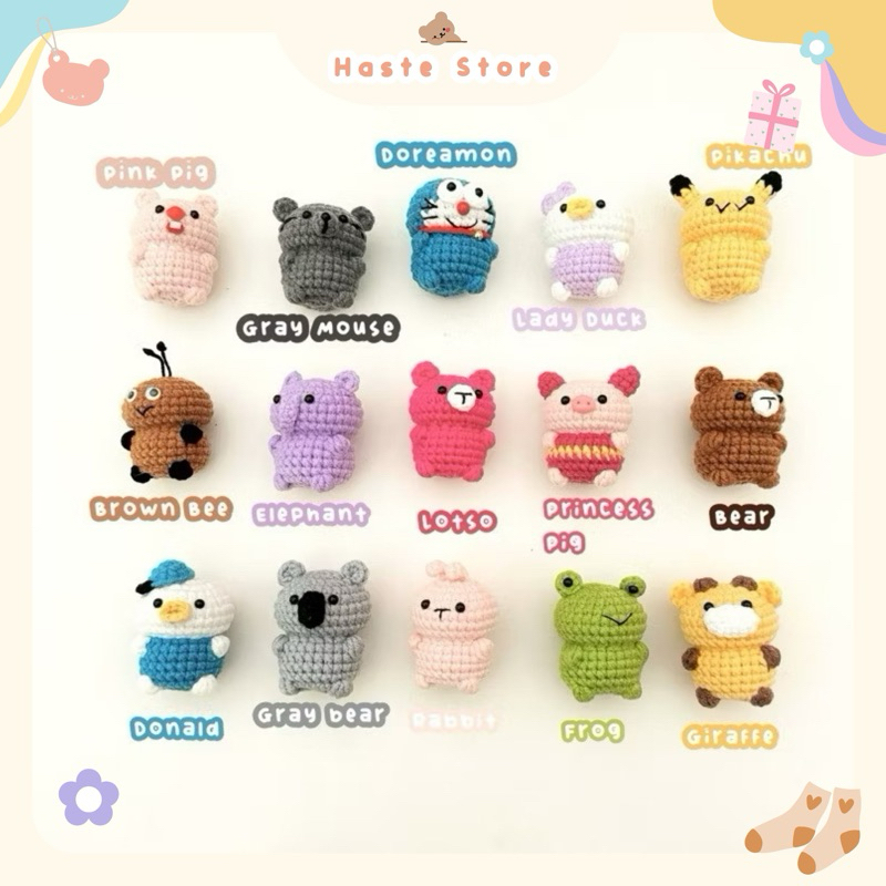 Móc Khoá Animal Cartoon Nhân Vật Hoạt Hình Thú Len Động Vật Gấu Mèo thỏ Sư Tử Hổ Size Mini - Sở Thú Mini Haste